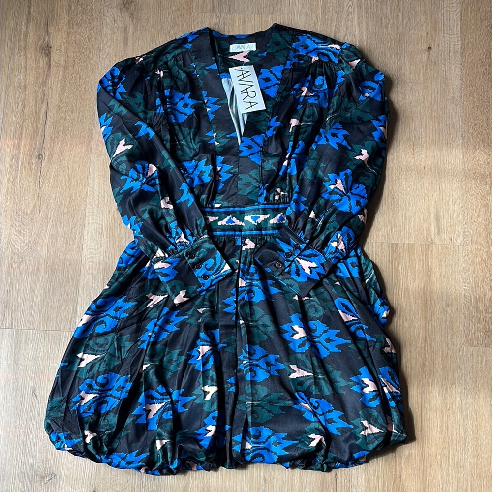 Spring Blue and Black Patterned Dress
